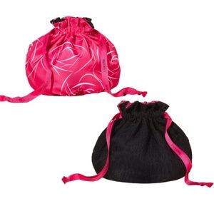 ❤️ 4 for $25 Lancome Bag Reversible Pink Black Drawstring Cosmetic Makeup NEW